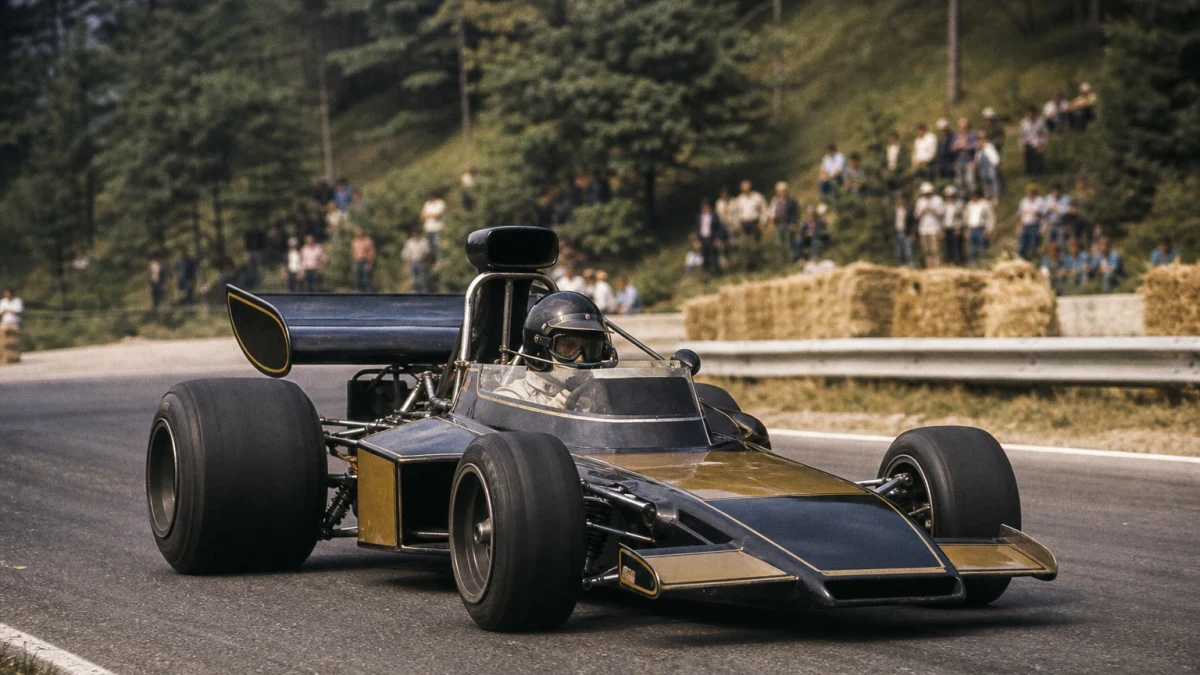 En klassisk kilformad Formel 1-bil från tidigt 1970-tal.