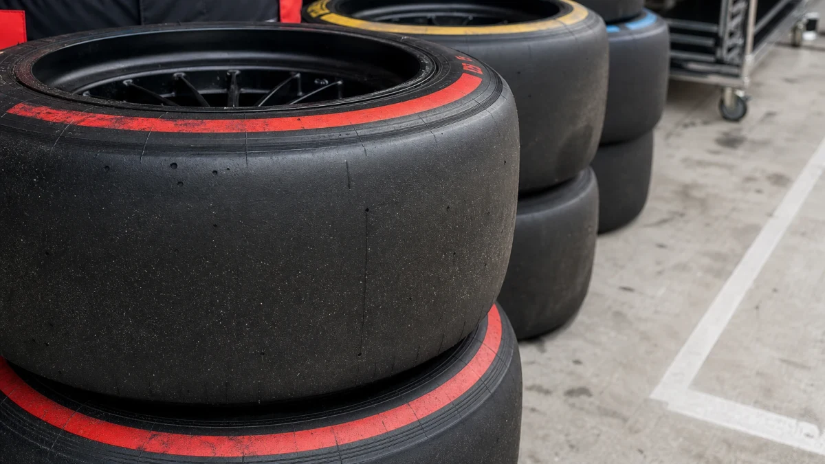 Motorsportmiljö som illustrerar f1 däck