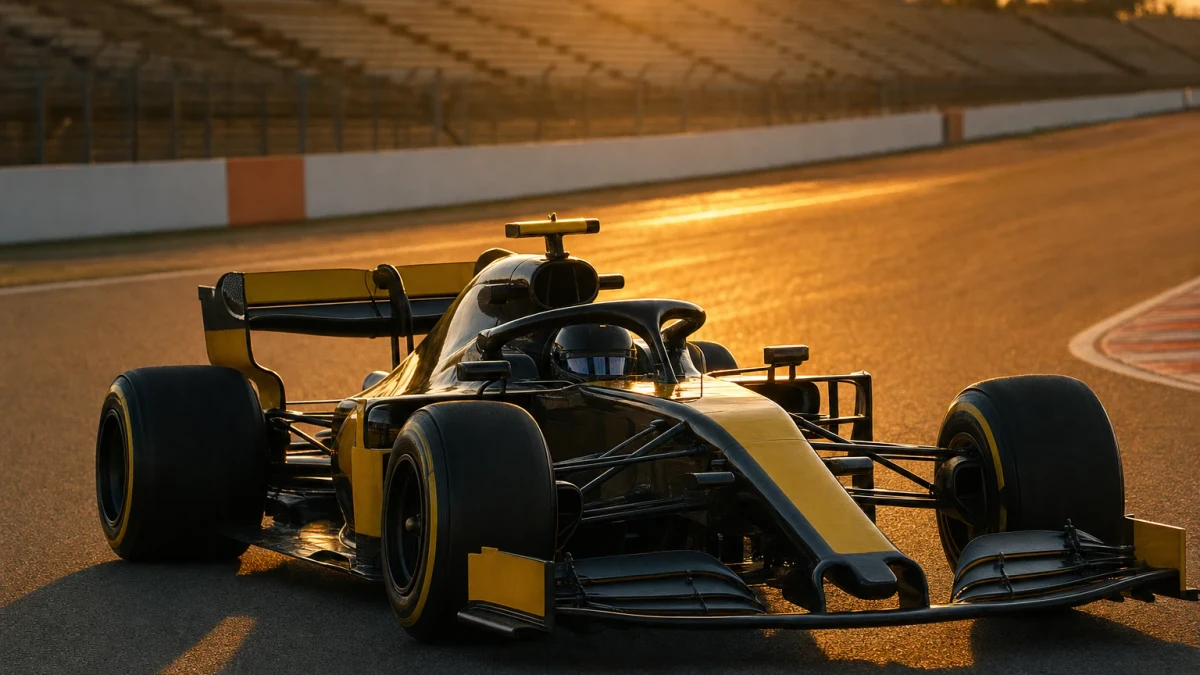 Renaults gula och svarta F1-bil på banan under en träning