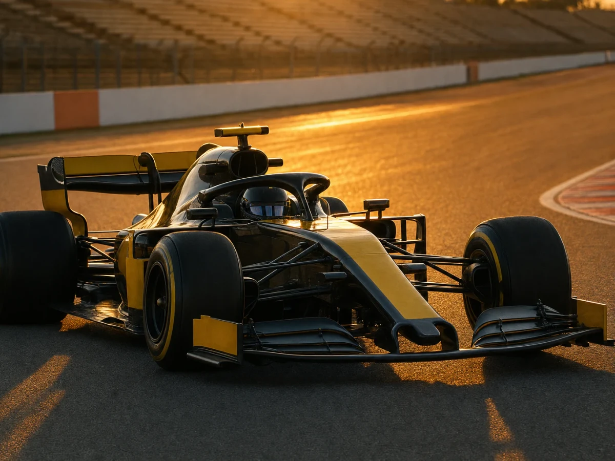 Renaults gula och svarta F1-bil på banan under en träning