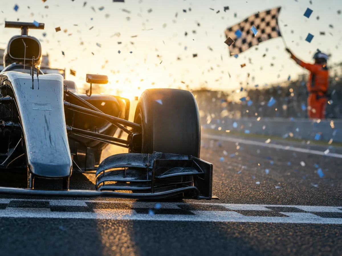 Segrande F1-förare firar med pokal på prispallen