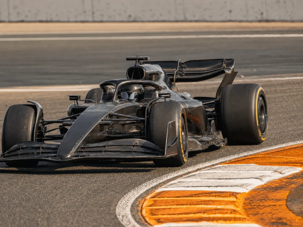Mercedes W11, den svarta Formel 1-bilen från 2020-säsongen, på banan