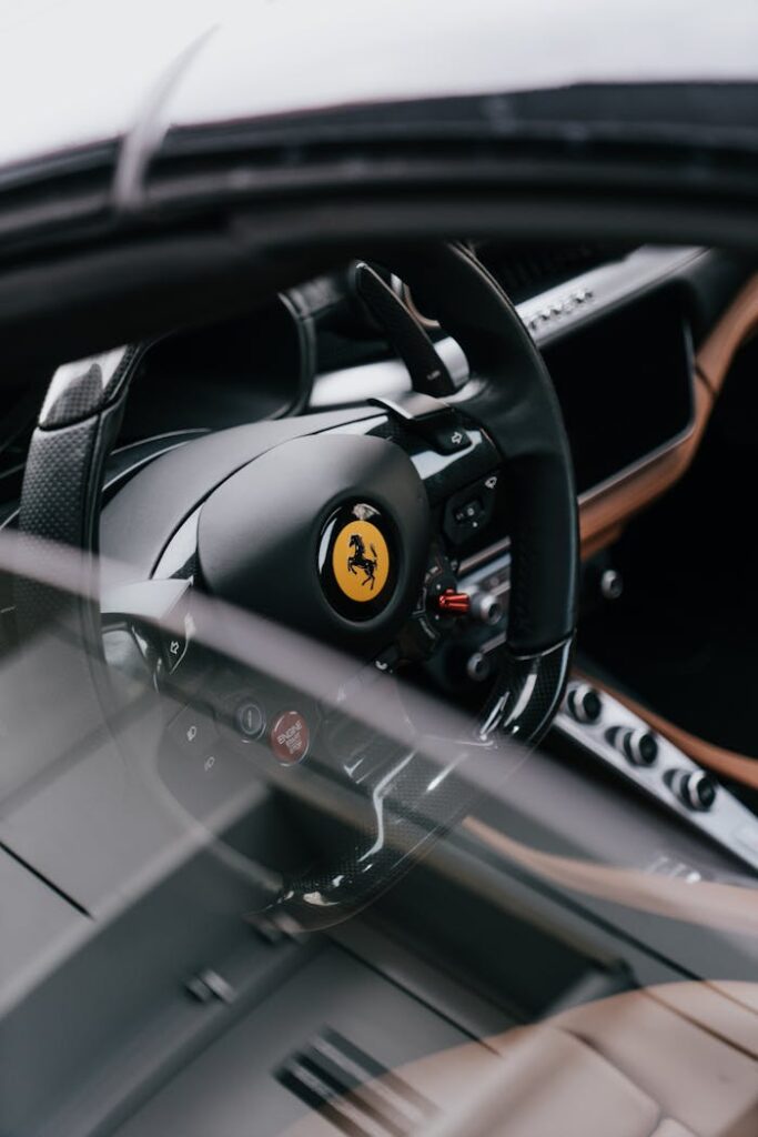 Steering Wheel of a Ferrari Car